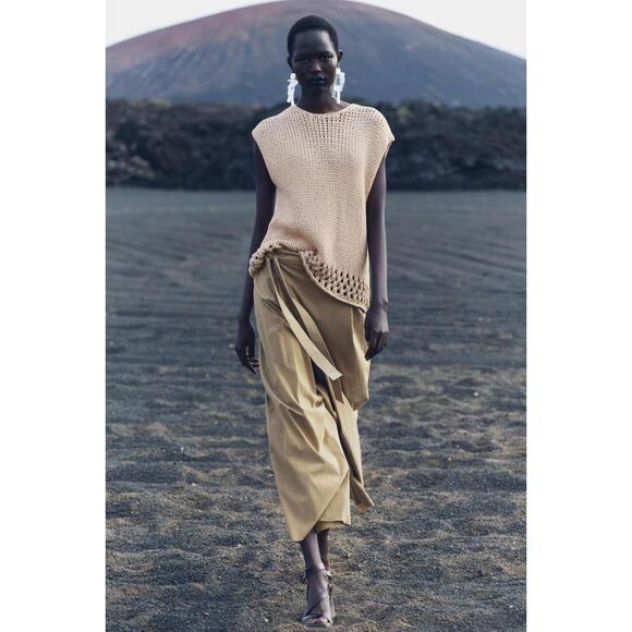 Brown Zara Pareo Wrap Front Tie Waist Wide Leg Pants (NWT) - Picture 3 of 12